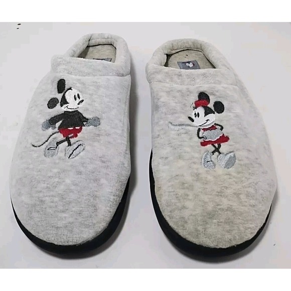 Disney Store Mickey Mouse & Minnie Mouse House Slippers Women's Size 9-10 Gray - Picture 1 of 8